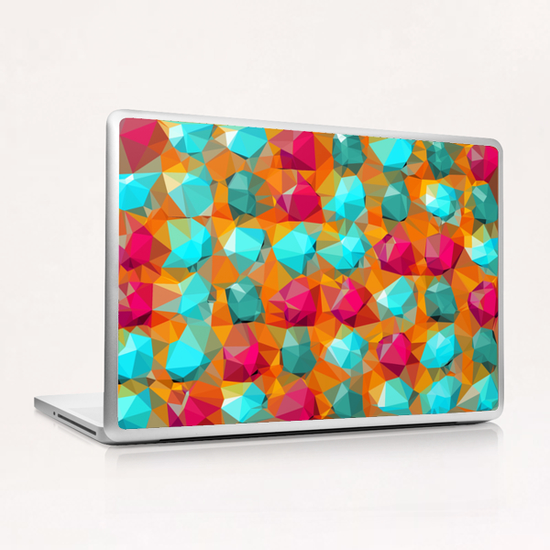 geometric polygon abstract pattern in orange pink green Laptop & iPad Skin by Timmy333