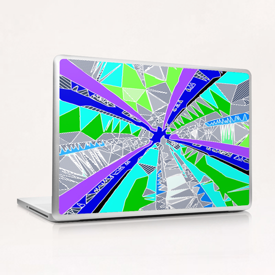 psychedelic geometric pattern drawing abstract background in blue purple green Laptop & iPad Skin by Timmy333