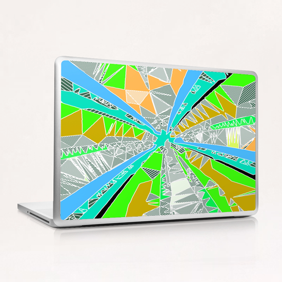 psychedelic geometric pattern drawing abstract background in blue green yellow brown Laptop & iPad Skin by Timmy333