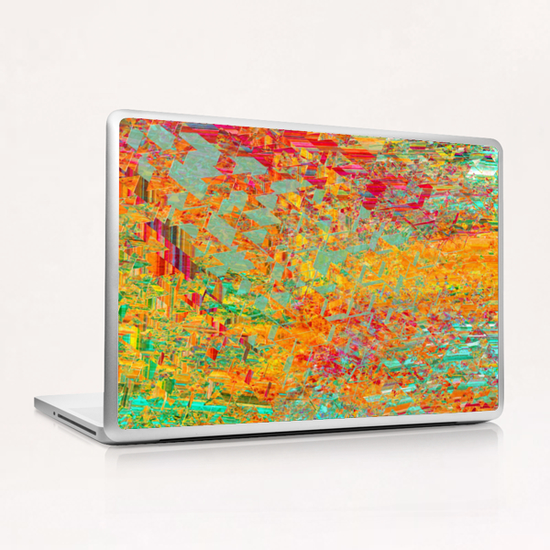 psychedelic fractal geometric triangle abstract pattern in orange yellow green blue red Laptop & iPad Skin by Timmy333