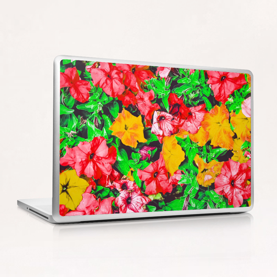 closeup flower abstract background in pink red yellow with green leaves Laptop & iPad Skin by Timmy333