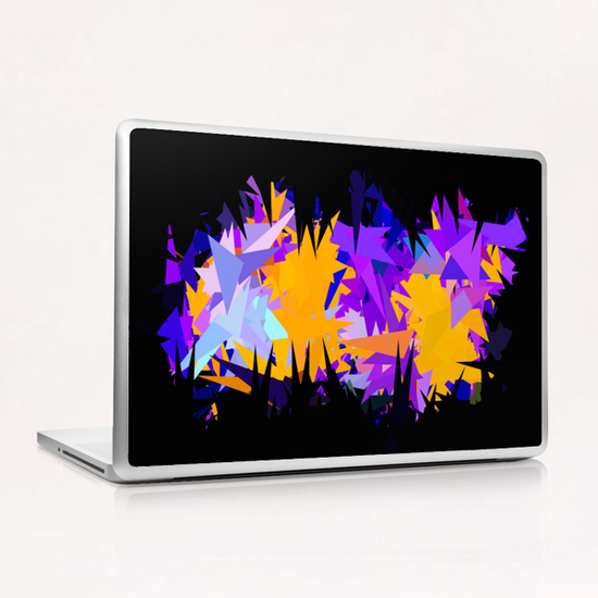 geometric triangle pattern abstract in purple yellow blue with black background Laptop & iPad Skin by Timmy333