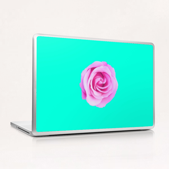 closeup pink rose with green background Laptop & iPad Skin by Timmy333