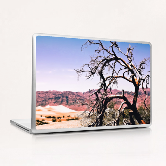 tree in the desert with mountain and blue sky in summer at Death Valley national park, USA Laptop & iPad Skin by Timmy333