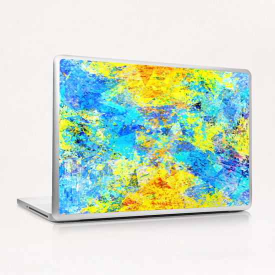 psychedelic geometric abstract pattern in yellow and blue Laptop & iPad Skin by Timmy333