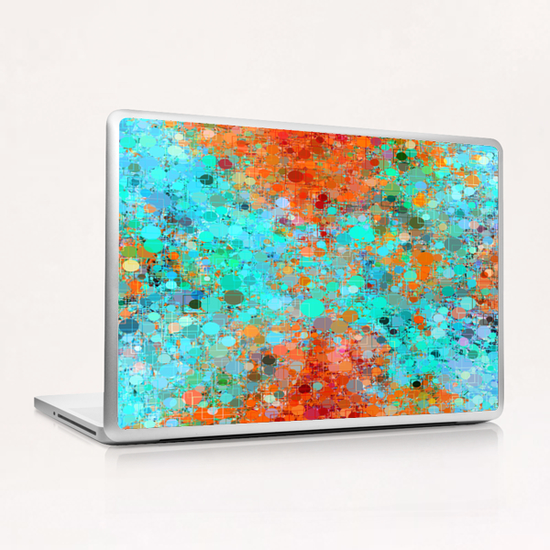 psychedelic geometric circle pattern and square pattern abstract in orange and blue Laptop & iPad Skin by Timmy333