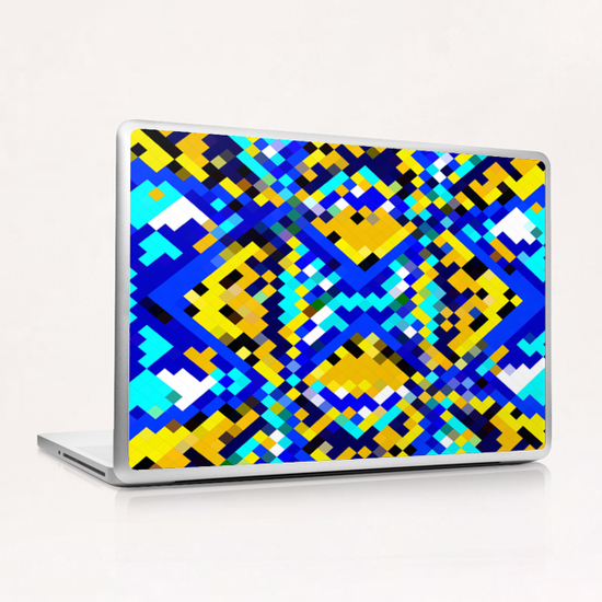 square pixel pattern abstract in blue and yellow Laptop & iPad Skin by Timmy333