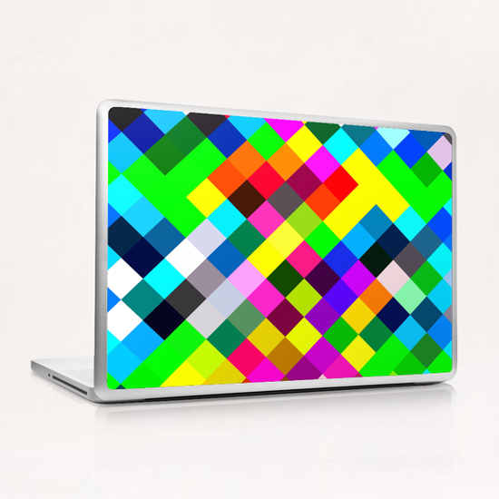 geometric square pixel pattern abstract in blue yellow pink green red Laptop & iPad Skin by Timmy333