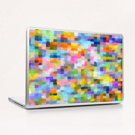 geometric square pixel pattern abstract in blue pink yellow orange Laptop & iPad Skin by Timmy333