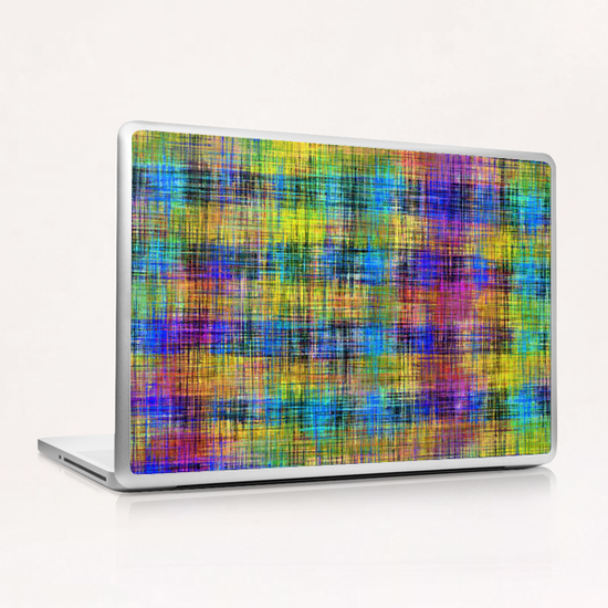 plaid pattern abstract texture in yellow pink blue Laptop & iPad Skin by Timmy333