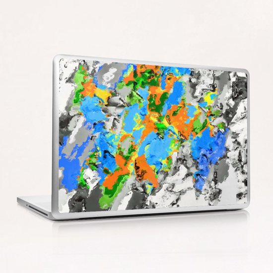 psychedelic splash painting abstract texture in blue green orange yellow black Laptop & iPad Skin by Timmy333