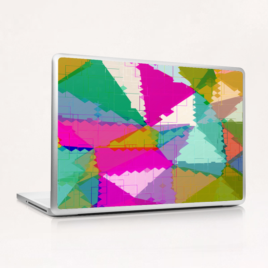 geometric square pixel and triangle pattern abstract in pink green blue Laptop & iPad Skin by Timmy333