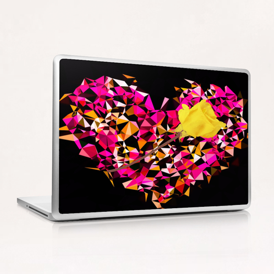 geometric polygon heart shape pattern abstract in pink orange with yellow rose Laptop & iPad Skin by Timmy333