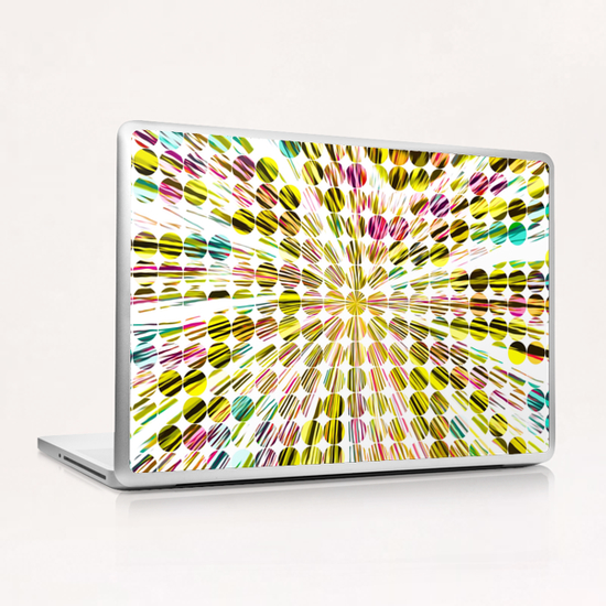 geometric circle abstract pattern in yellow pink blue Laptop & iPad Skin by Timmy333