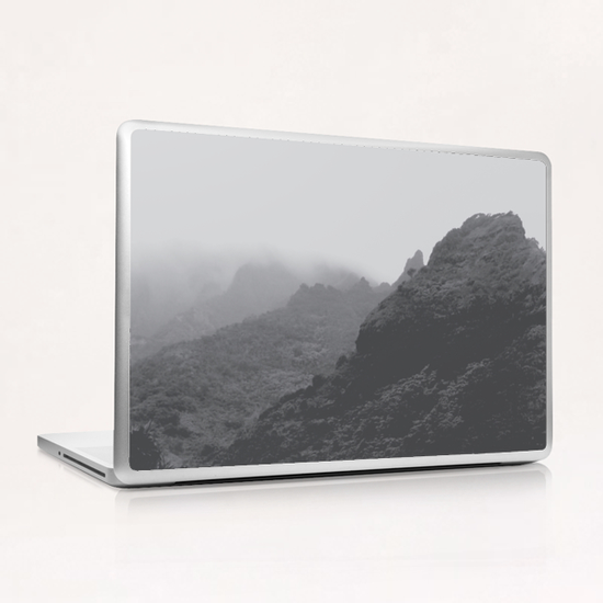 mountain in the forest with foggy sky in black and white Laptop & iPad Skin by Timmy333