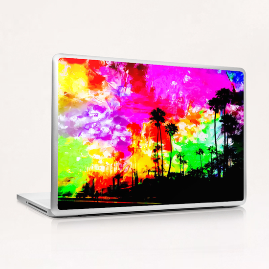 palm tree at the California beach with colorful painting abstract background Laptop & iPad Skin by Timmy333