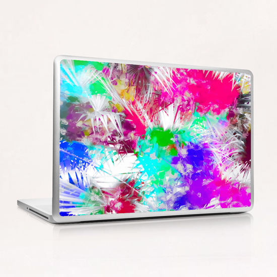 palm leaf with colorful painting abstract background in pink blue green purple Laptop & iPad Skin by Timmy333