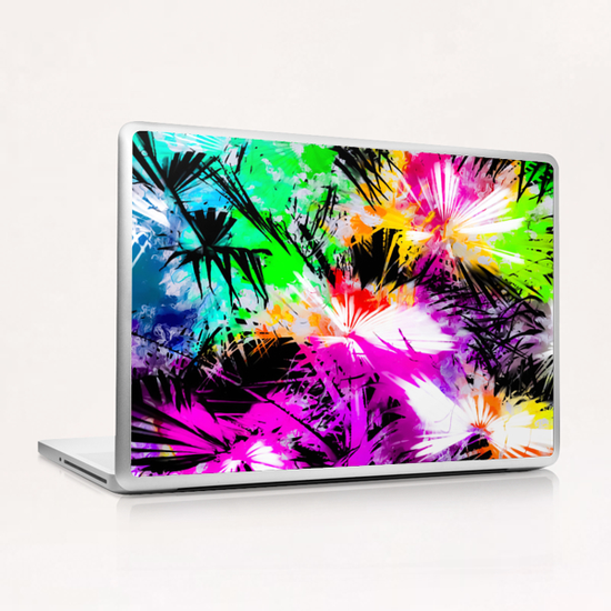 palm leaf with colorful painting abstract background in pink purple green blue yellow Laptop & iPad Skin by Timmy333