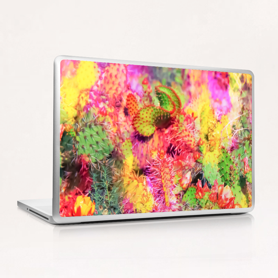 green cactus with flower in the desert with colorful painting abstract background  Laptop & iPad Skin by Timmy333