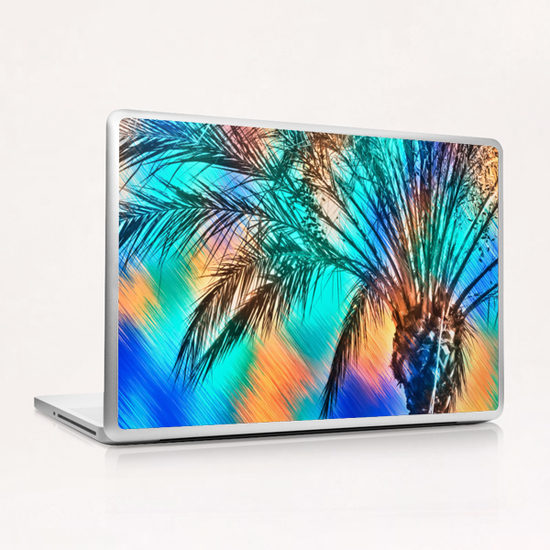 isolate palm tree with painting abstract background in green blue orange Laptop & iPad Skin by Timmy333