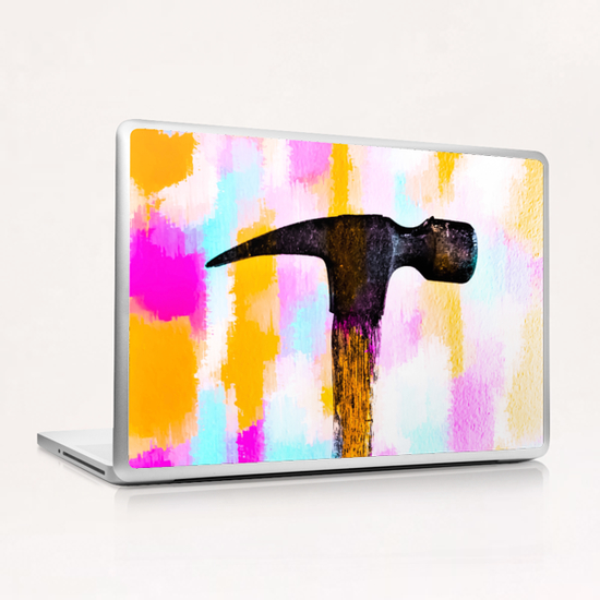 hammer with colorful painting abstract background in pink orange blue Laptop & iPad Skin by Timmy333