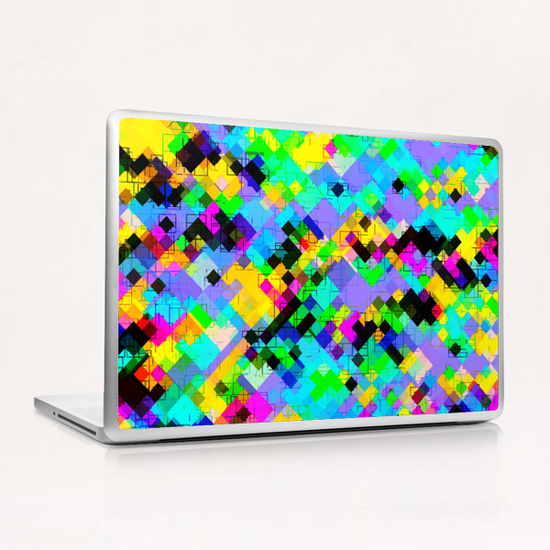 geometric square pixel pattern abstract in blue green yellow pink Laptop & iPad Skin by Timmy333