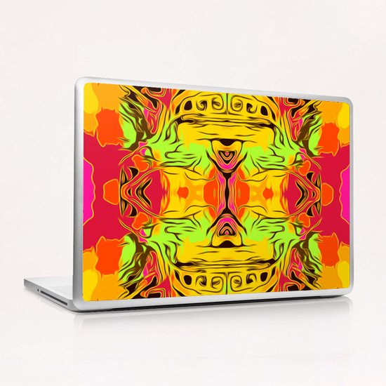 skull head with yellow green red and orange background Laptop & iPad Skin by Timmy333