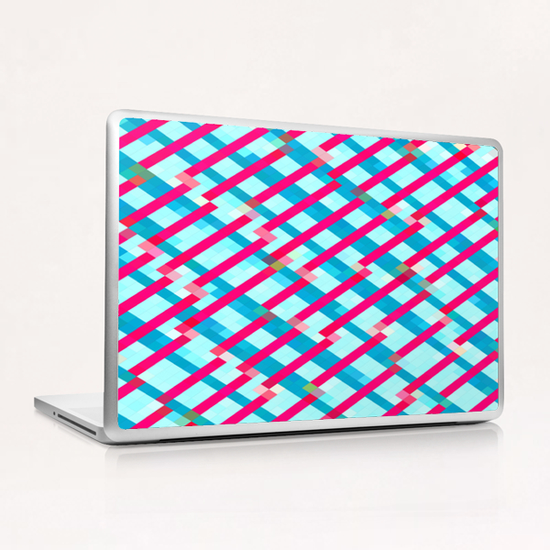 geometric pixel square pattern abstract background in blue pink Laptop & iPad Skin by Timmy333