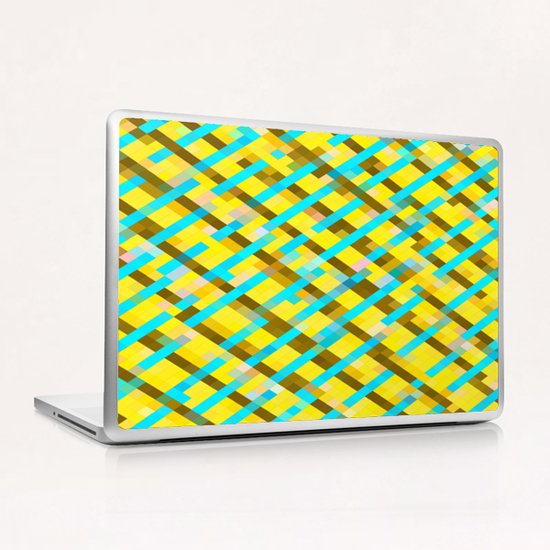 geometric pixel square pattern abstract background in yellow blue brown Laptop & iPad Skin by Timmy333