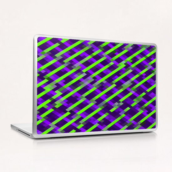 geometric pixel square pattern abstract background in purple green Laptop & iPad Skin by Timmy333