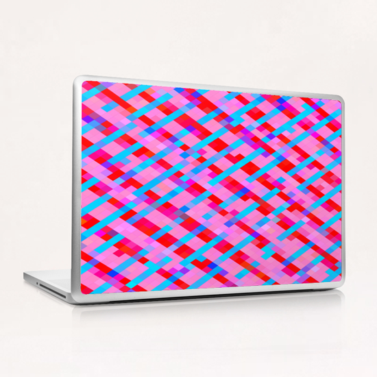 geometric pixel square pattern abstract background in pink blue red Laptop & iPad Skin by Timmy333