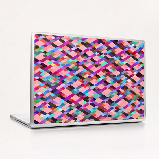 geometric pixel square pattern abstract background in pink purple blue yellow green Laptop & iPad Skin by Timmy333