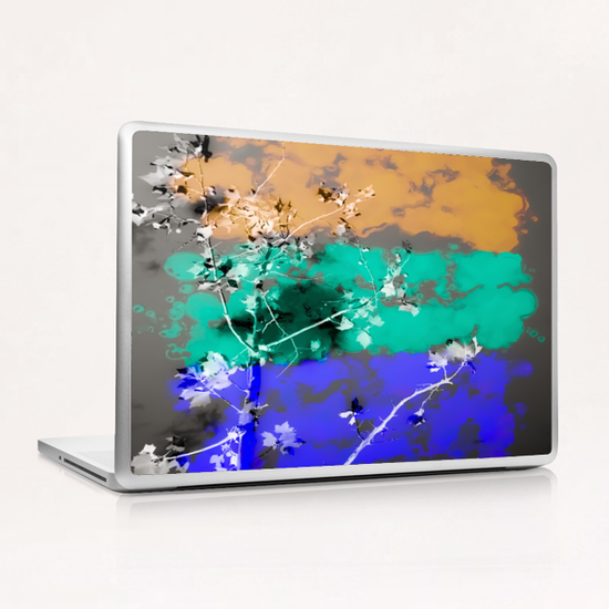 tree branch with leaf and painting abstract background in brown blue green black Laptop & iPad Skin by Timmy333