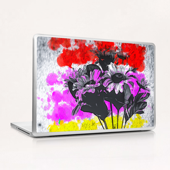 flower with colorful painting abstract background in red pink yellow Laptop & iPad Skin by Timmy333