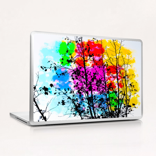 tree branch with splash painting texture abstract background in pink blue red yellow green Laptop & iPad Skin by Timmy333