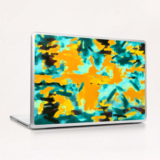 splash painting texture abstract background in green and orange Laptop & iPad Skin by Timmy333