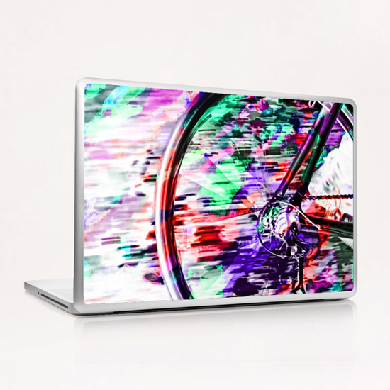 bicycle wheel with colorful abstract background in green red and purple Laptop & iPad Skin by Timmy333