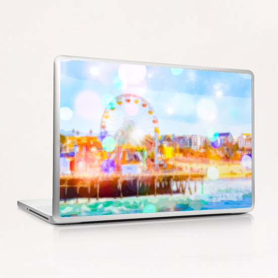 Santa Monica pier, California, USA with colorful bokeh abstract Laptop & iPad Skin by Timmy333