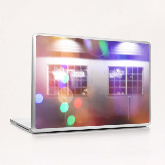 restaurant in the city with the colorful night light bokeh abstract Laptop & iPad Skin by Timmy333