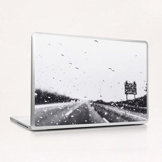 on the road in the rainy day in black and white Laptop & iPad Skin by Timmy333