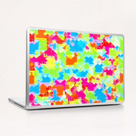 geometric pixel square pattern abstract in pink blue green orange Laptop & iPad Skin by Timmy333