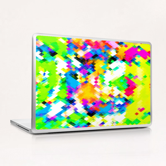 psychedelic geometric pixel abstract pattern in yellow blue green pink Laptop & iPad Skin by Timmy333