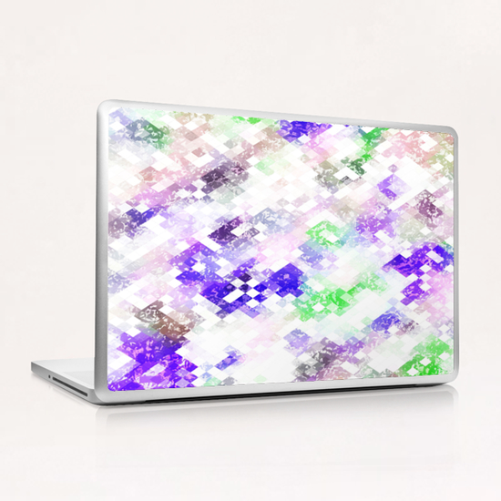 psychedelic geometric pixel abstract pattern in purple green pink Laptop & iPad Skin by Timmy333