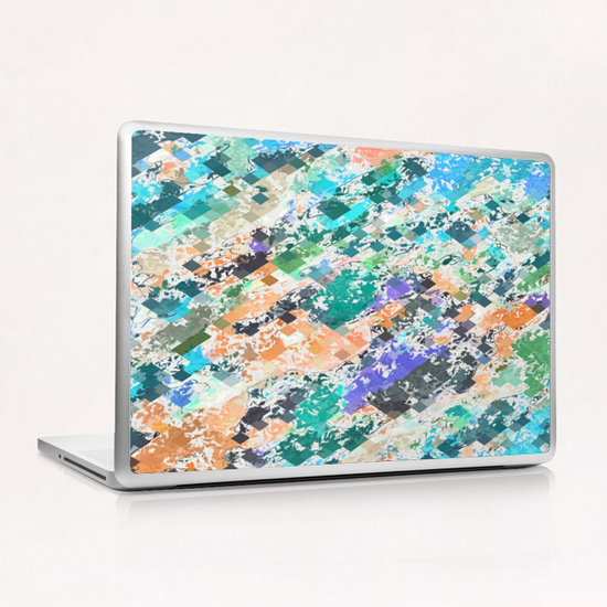 psychedelic geometric square pixel pattern abstract in green blue purple orange Laptop & iPad Skin by Timmy333