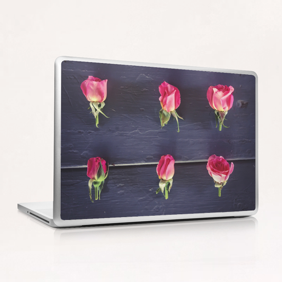 fresh and beautiful pink roses with wood background Laptop & iPad Skin by Timmy333