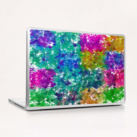 psychedelic geometric square pixel pattern abstract background in blue green yellow pink purple Laptop & iPad Skin by Timmy333