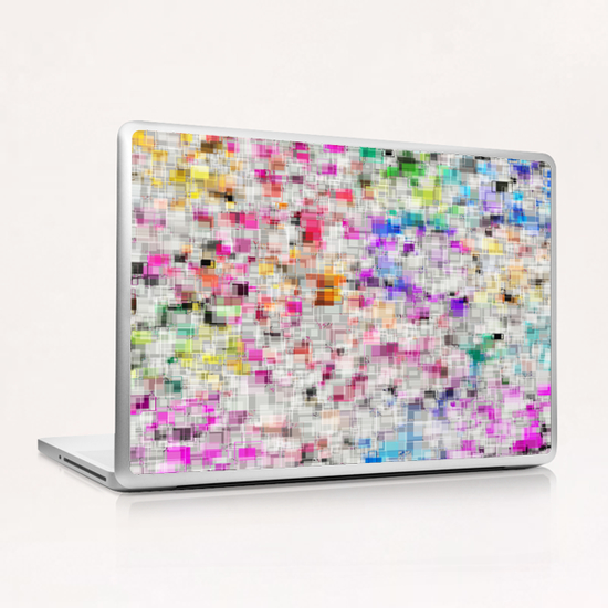 psychedelic geometric square pixel pattern abstract background in pink purple blue yellow Laptop & iPad Skin by Timmy333