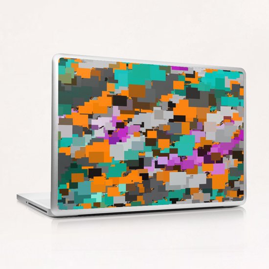 psychedelic geometric square pixel pattern abstract background in orange green pink Laptop & iPad Skin by Timmy333