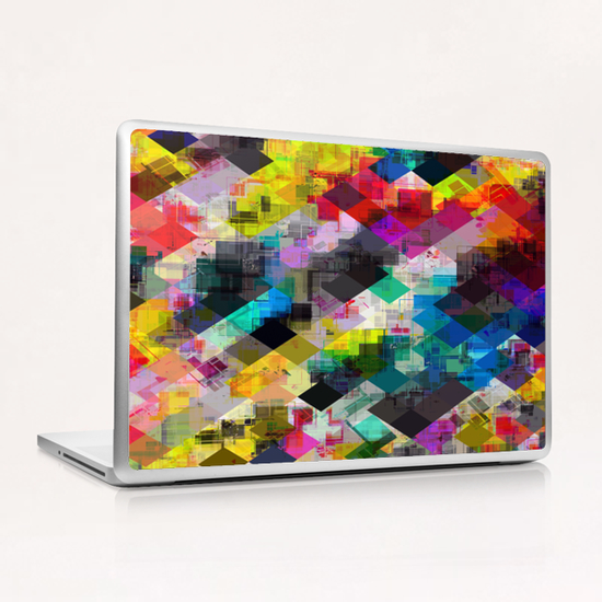 psychedelic square pixel pattern abstract background in red pink blue yellow green Laptop & iPad Skin by Timmy333