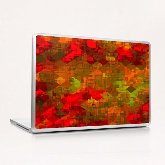 psychedelic square pixel pattern abstract background in red orange green Laptop & iPad Skin by Timmy333